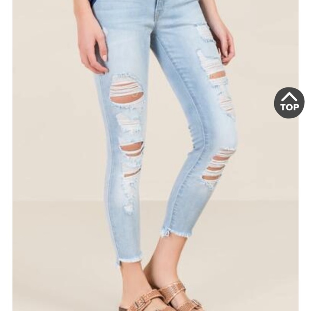 American Eagle Cropped Ankle Super Stretch Light Blue Denim Distressed J…